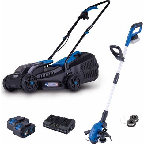 Scheppach – Pack tondeuse 32 cm + coupe-bordure 2 en 1 – 20V IXES – 2 batteries 4Ah – Chargeur inclus – Pour jardins de taille moyenne (1/2)