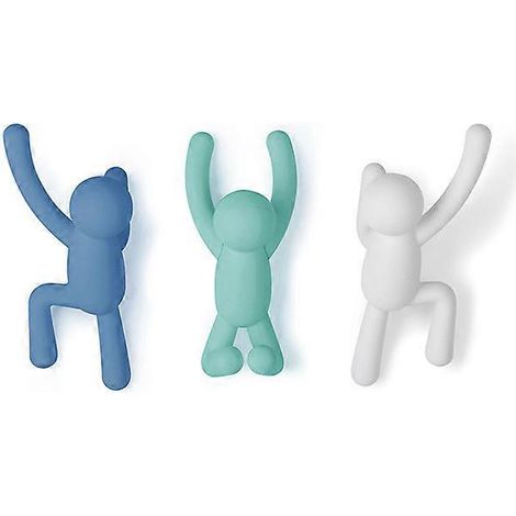 Patères murales à motifs de dessins animés pour l'entrée de la chambre d'enfant (3 pièces vert menthe/blanc/bleu brume) (1/5)