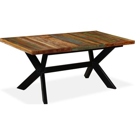 Maison Exclusive - Table à manger Bois récupération massif et croix en acier 180cm (1/5)