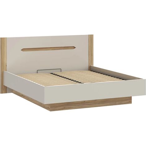 Lit coffre 180 x 200 décor chêne et sable mat avec sommier - ROSALIE