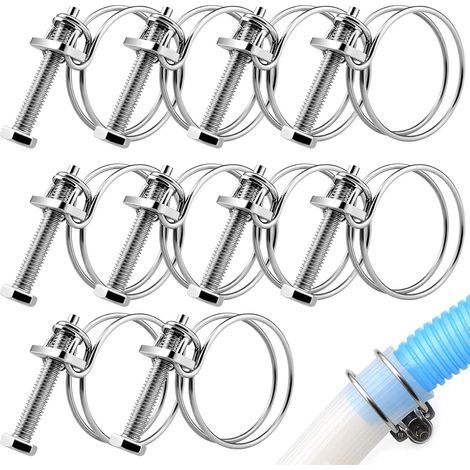 Packung mit 10 Doppeldraht-Schlauchschellen – 36–40 mm – verstellbar – Edelstahl – geeignet für universelle Rohrverschraubungen, für den privaten und industriellen Einsatz (1/5)