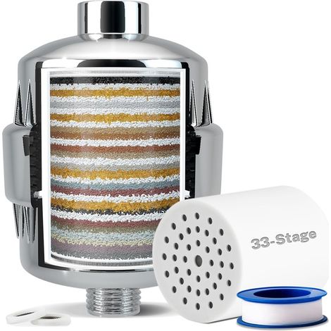 iSpring SF2S Filtre de Douche Anti-Calcaire 33 Étapes, Élimination du Chlore et Métaux Lourds