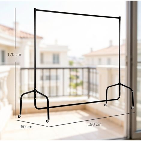 Porte-manteau mobile en acier noir pour intérieur et extérieur, 180x60x170 cm (1/5)