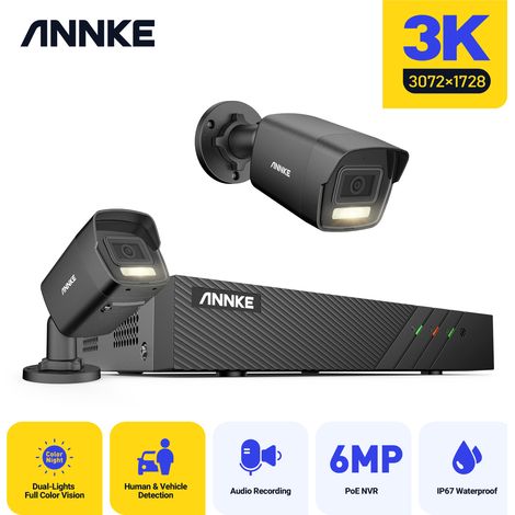 ANNKE Kit Caméra de Surveillance Extérieure POE 5MP avec 2 Caméras IP Vision Nocturne Couleur,Détection Humaine et Véhicule,Alarme Sonore Accès à Distance Kit de Videosurveillance (1/5)