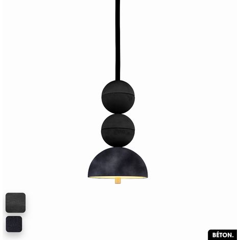 Lampe de suspension en béton velours - BOSFOR CONCRETE VELVET NOIR - ANTHRACITE 2 BALLES LED 14W (1/2)