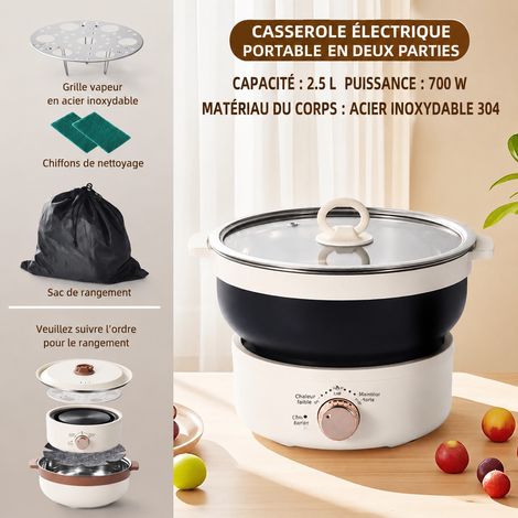Marmite électrique portable multifonction 1-2 personnes noir avec couvercle en verre 110V noir 110v 300 g – Livraison gratuite