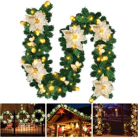 Randaco Ghirlanda di Natale Ghirlanda di abete Decorazione natalizia per interni ed esterni Ghirlanda artistica 2,7 m 50 LED con Gold decorativo (1/5)