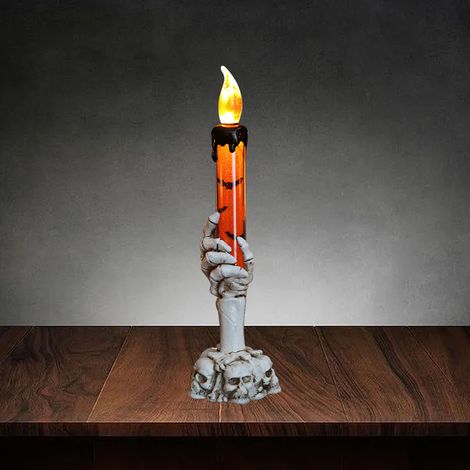 Bougie sans flamme Halloween avec crâne squelette, main fantôme, lampe décorative orange pour fête bar, support de bougie LED, décoration effrayante (1/5)