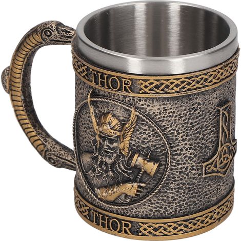 Mug en acier inoxydable avec doublure, peint à la main, style rétro médiéval, en résine, idéal pour bar, karaoké ou restaurant. Parfait pour la maison, un bar ou un karaoké.