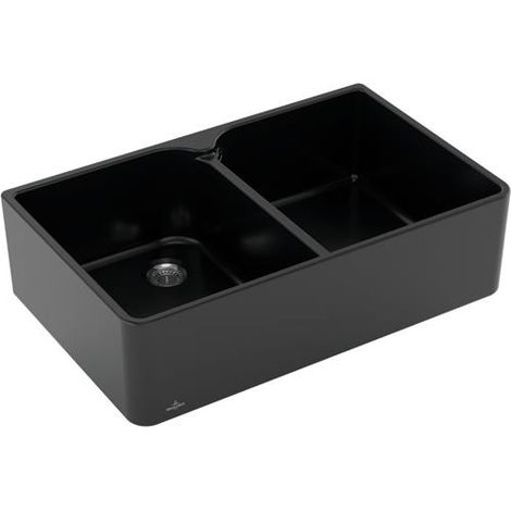 Bloc évier VB 80 x 795 x 500 mm avec bonde, en céramique, noir pur