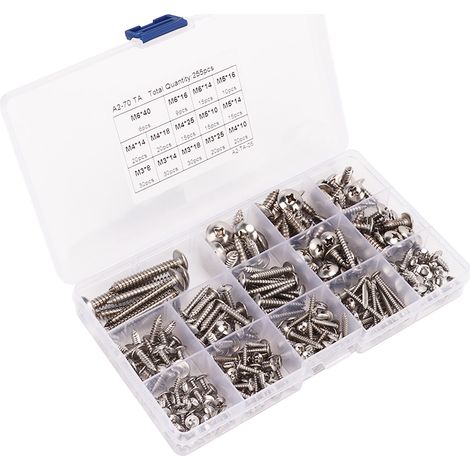 255 vis autotaraudeuses à tête cruciforme en acier inoxydable 304 pour tôle, M3, M4, M5, M6 (1/5)