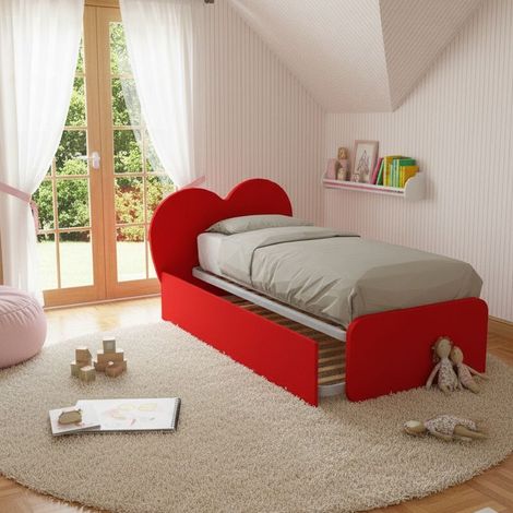 Letto singolo a cuore "Cupidor" con secondo letto estraibile - Rosso
