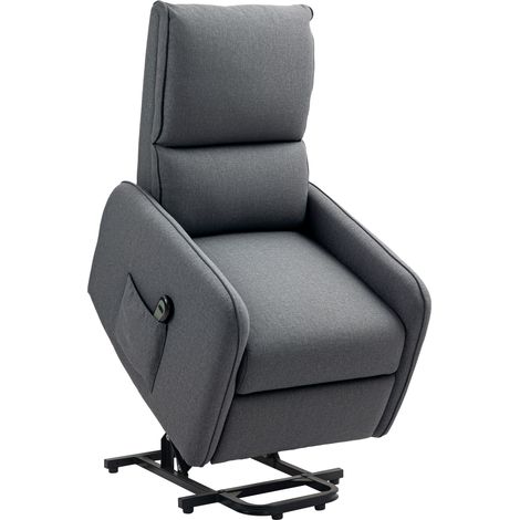 Fauteuil électrique inclinable 135° relax tissu lin avec télécommande, gris charbon, repose-pieds et poche latérale pour salon et chambre (1/5)