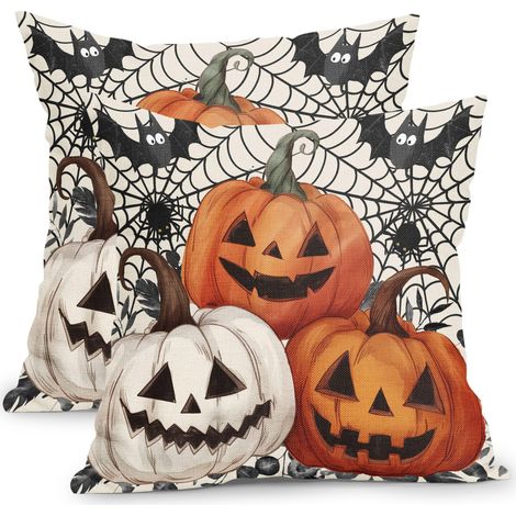 Vintage Halloween-Kürbis-Kissenbezug, farbig, 40 x 40 cm, 2er-Set (1/5)
