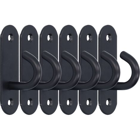 Set mit 6 schwarzen Edelstahl-Deckenhaken, super stark, Ventilatoraufhängungsring, weit offener Haken für Leuchten, Boxsack (6er-Set) (1/5)