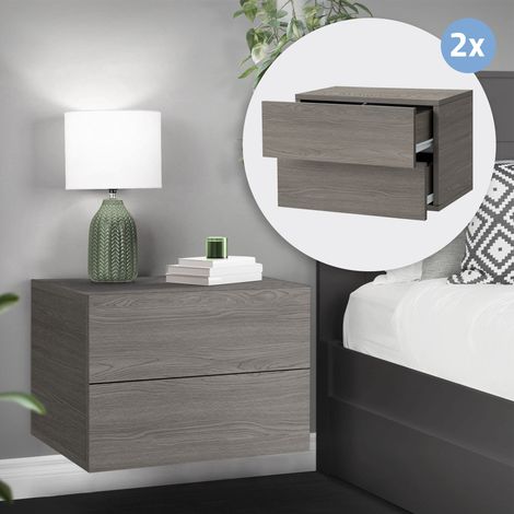 ML-Design Juego de 2 Mesitas de Noche 42x29x30 cm Gris Aspecto Oscuro Armario Colgante con 2 Cajones Cómoda Mesilla Flotante de Pared Cajonera Mueble Auxiliar para Dormitotio Salón o Habitación 2ud (1/5)