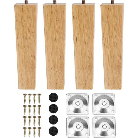 Lot de 4 Pied De Meuble Bois Massif, Pied de lit, Pied de Table Bois de Remplacement pour canapé Pieds de lit Fauteuil Table de Nuit Meuble TV(20cm, Plat) (1/5)