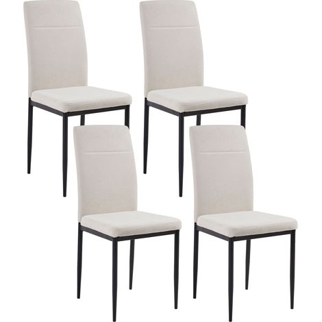 Set of 4 Fabric Dining Chairs Light Beige Upholstery Iron Black Legs Armless Dining Room RINER (1/5)