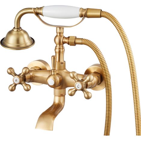 VEVOR Clawfoot Tub Faucet, Wall Mount Bathtub Faucets with Handheld Shower, Vintage Brushed Gold Clawfoot Tub Filler Faucet Shower Kit with Adjustable Swing Arms & 360° Rotation Spout for Bathtubs (1/5)