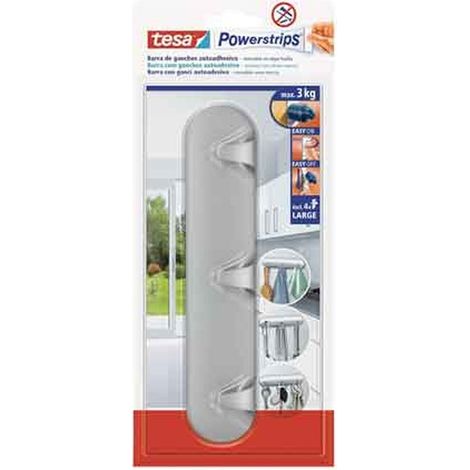 BARRA ADESIVA CON GANCI 'POWERSTRIPS' TESA 2,8 x12 cm, 3 ganci - Portata 3 Kg