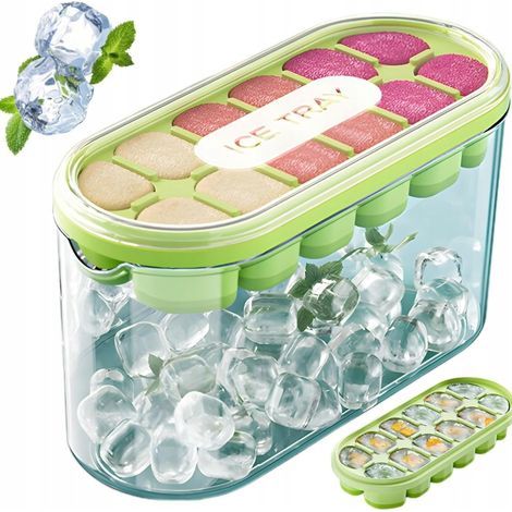 Ice Cube Mold with Container and Airtight Lid – 12-Cube Silicone Ice Cube Tray – Easy Release, Odor-Proof, Cold-Resistant, Random (1/5)
