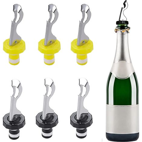 Juego de 6 tapones de palanca universales, de silicona, plástico y acero inoxidable, para vino, cerveza y champán. (1/5)