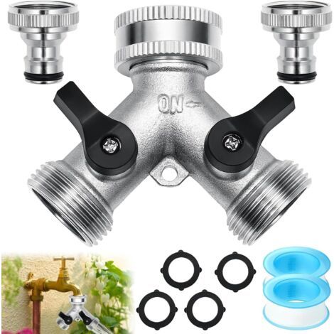 2 Voies 3/4 Y-Distributeur, Répartiteur en Y à 2 Voies avec Robinet D'arrêt Séparés, 2 Voies Raccord en Y pour Tuyau D'arrosage, 2 Voies Adaptateur de Robinet, pour Jardin Extérieur Machine a Laver (1/5)