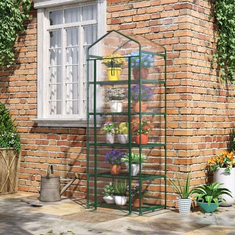 Miniinvernadero de túnel de 5 estantes para flores y verduras, 69 x 49 x 193 cm, transparente verde (1/5)