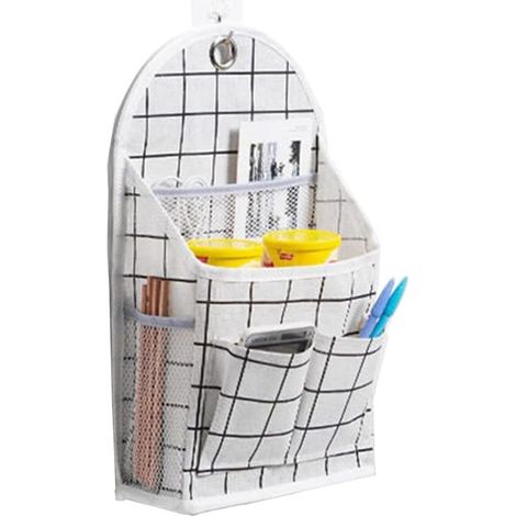 Kaelt - Sac de Rangement Suspendu Mural,Mural Porte Sac Organisateur, Pliable Organiseurs, Sacs Organisateur pour Chambre Salle de Bain Cuisine-Plaid Blanc (1/5)
