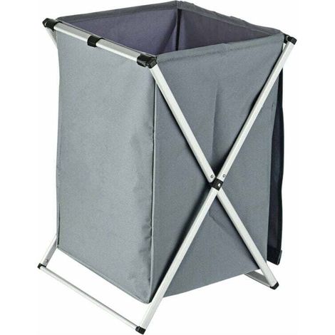 Foldable laundry basket with aluminum handle for bathroom, bedroom and home (grey) (1/5)