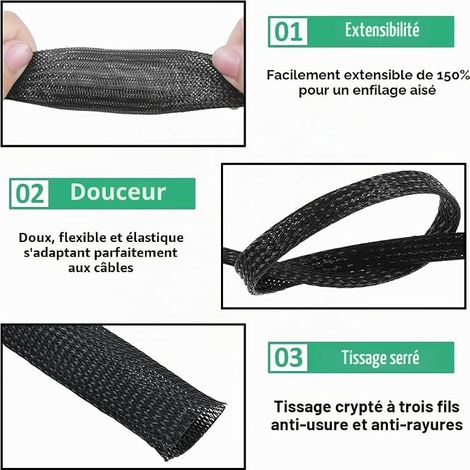 10 mm PET Braided Cable Sleeve Wire Storage Cable PET Cable Cover Flexible Electrical Management Cable Flexible Protection Tube Pipe Black Red (1/4)