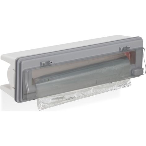 Distributeur de film alimentaire pratique cuisine réglable avec fenêtre de visualisation style moderne en plastique blanc (1/5)