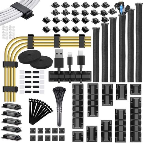 188 Kabelmanagement-Sets, 6 Kabelhüllen, 50 selbstklebende Kabelbinder, 100 Kabelbinder, 10 Sockel, 20 Kabelbinder + 2 Kabelbinder, Verlängerungskabel-Organizer für TV, PC, Auto FLITI (1/4)