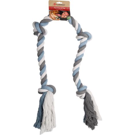 Jouet en corde taille XXL, 4 nœuds, bleu, 12 cm de diamètre, 150 cm de longueur, convient aux chiens et aux flamants roses. (1/4)
