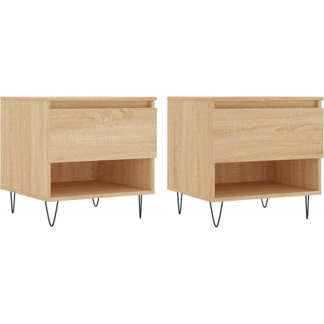 Set di 2 tavolini da caffè comodini con cassetto 50 x 46 x 50 cm in legno ingegnerizzato color rovere e metallo DEC040379