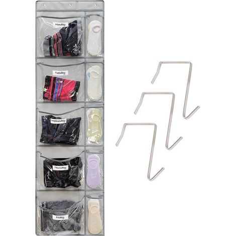 Organizador de ropa - Planificador semanal - Armario infantil - Bolsillos transparentes - 5 bolsillos - Gris (1/5)