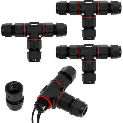 Lot de 4 connecteurs de câbles pour boîte de jonction étanche IP68 de 8 à 12 mm de diamètre, manchon de câble en T pour jardin, extérieur, sol, toit