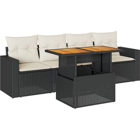 Set Divani da Giardino 5 pz con Cuscini in Polyrattan Nero vidaXL (1/5)