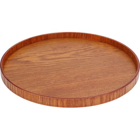 Plateau de service en bois rond, style épuré et élégant, surface brillante, structure stable, plateau en bois durable 30 cm (1/5)