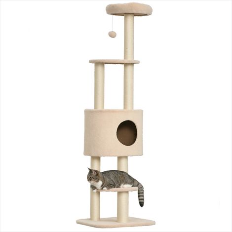 Arbre à chat beige en bois 45 x 40 x 148 cm (1/5)