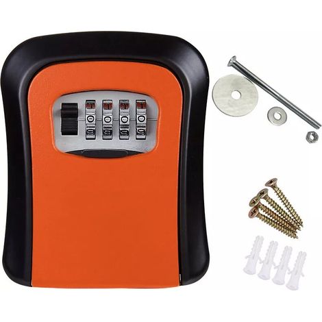 Boîte à clés avec mot de passe, boîte à clés murale, utilisée pour placer les clés sur le site de décoration (orange, 11,5×9,5×3,9 cm) (1/5)