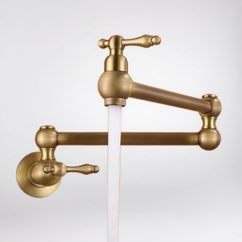 Robinet de remplissage de casserole en laiton doré brossé, robinet d'eau froide à fixation murale unique avec bec pliable, finition durable (1/5)