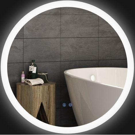 Runder LED-Badezimmerspiegel Ø70 cm aus weißem Metall, antibeschlagend, IP44 – MEUBLIV (1/5)