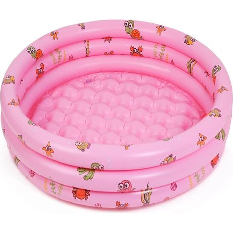 Aufblasbares Kinderbecken in Rosa mit Meeresmotiven 3 Luftringen und blasenartigem Boden Maße 100 x 35 cm robustes PVC-Planschbecken für Garten (1/2)