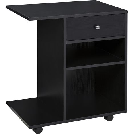 Support d'imprimante organiseur bureau caisson 2 compartiments tiroir espace unité centrale grand plateau panneaux particules noir (1/5)