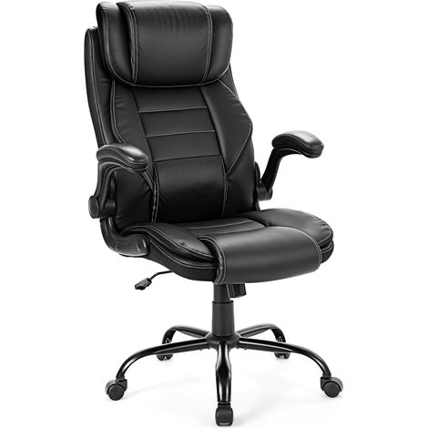 Chaise de bureau ergonomique grand capacité 180kg – Dossier haut – Assise large doublement rembourrée – Soutien lombaire & appui-tête réglable – Accoudoirs relevables – Noir (1/5)
