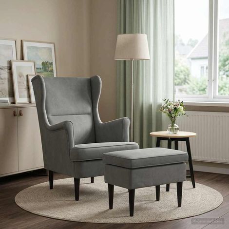 vidaXL Poltrona con Ottomano 2 pz Grigio Scuro Velluto (1/5)