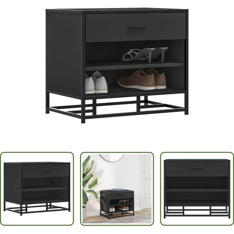 vidaXL Metallschuhbank - Schuhbank Schwarz 60x40x53,5 cm Holzwerkstoff und Metall (1/5)