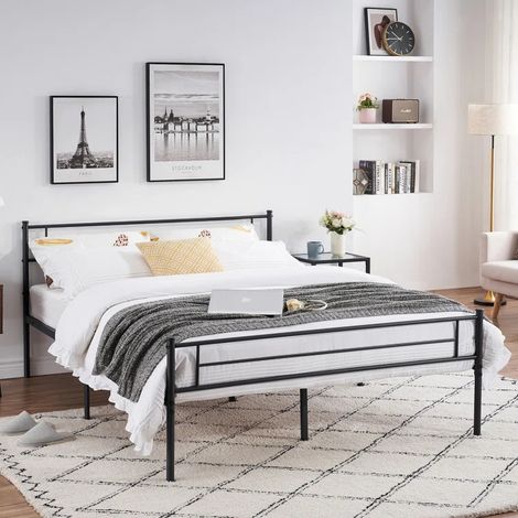 Iztoss – Lit en métal 140x190 cm – Cadre robuste pour matelas – Capacité 250 kg – Hauteur 30 cm pour rangement sous le lit – Noir (1/5)