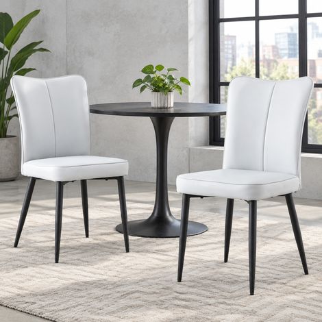 2er-Set moderne Esszimmerstühle aus hellgrauem PU, schwarze Metallbeine, H 89 cm (1/5)
